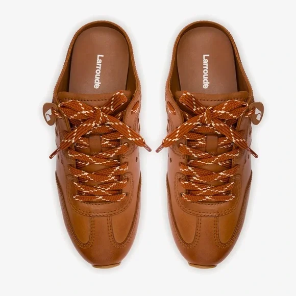 Larroudé Brown Leather Stella Sneaker Mules NWOT - Picture 7 of 11